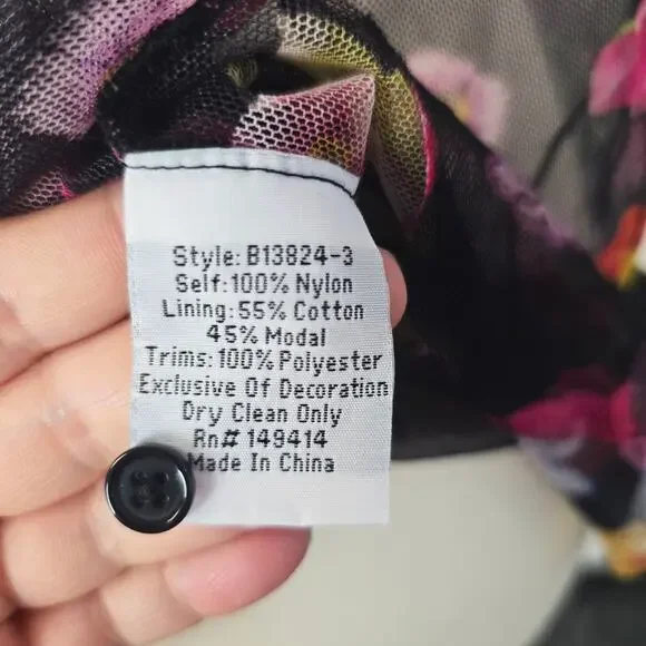 Johnny Was Floral Embroidered Black Mesh Short Sleeve Blouse Boho Whimsigoth - Picture 10 of 10